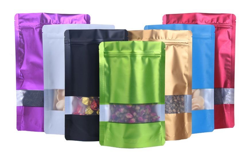 ถุงฟอยล์ซิปล็อคตั้งได้ - ฟอยล์สี หน้าต่างสี่เหลี่ยมใส (เมทัลไลท์)