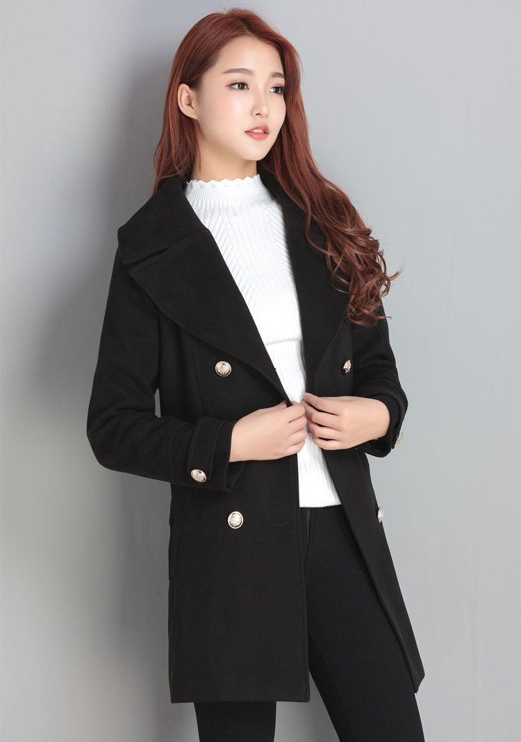 พร้อมส่ง - เสื้อโค้ทผ้าวูลกันหนาว CT136 (สีดำ)