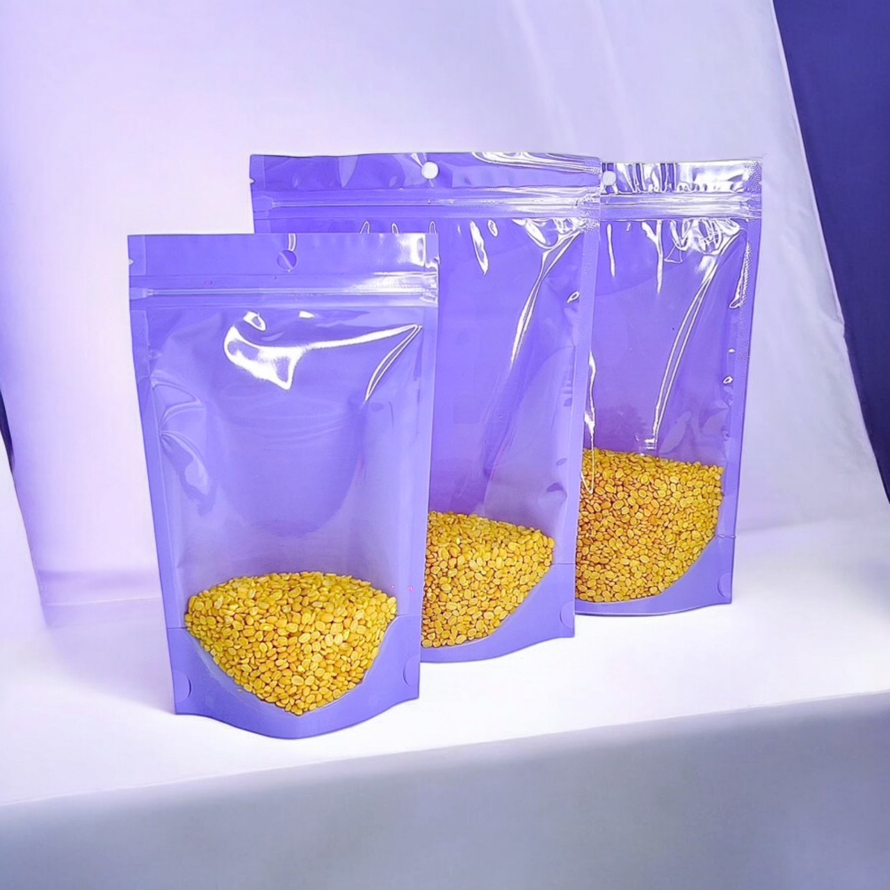 ถุงหน้าใสหลังพลาสติกสี ซิปตั้งได้