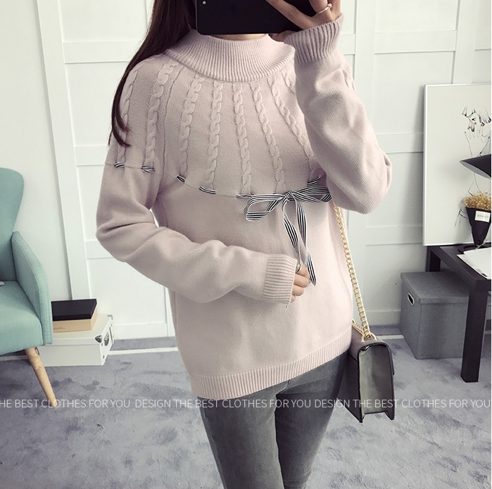 พรีออเดอร์ - เสื้อไหมพรมแขนยาวมีโบว์ผูกน่ารักๆ Pre- ST749 (สีชมพู)