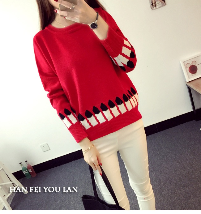 พร้อมส่ง - เสื้อไหมพรมแฟชั่น ST120 (สีแดง)