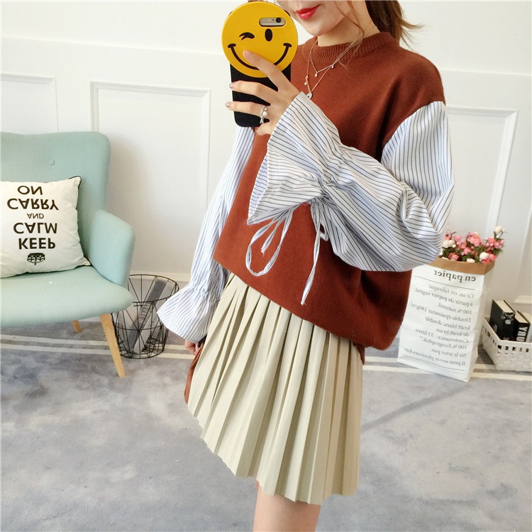 พร้อมส่ง - เสื้อไหมพรมแฟชั่น ST177 (สีน้ำตาล)