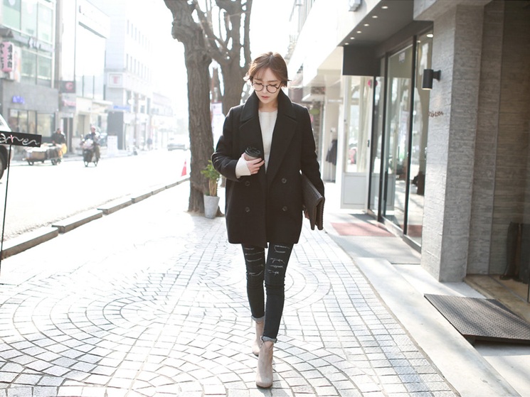 พร้อมส่ง - เสื้อโค้ทผ้าวูลกันหนาว CT131 (สีดำ)