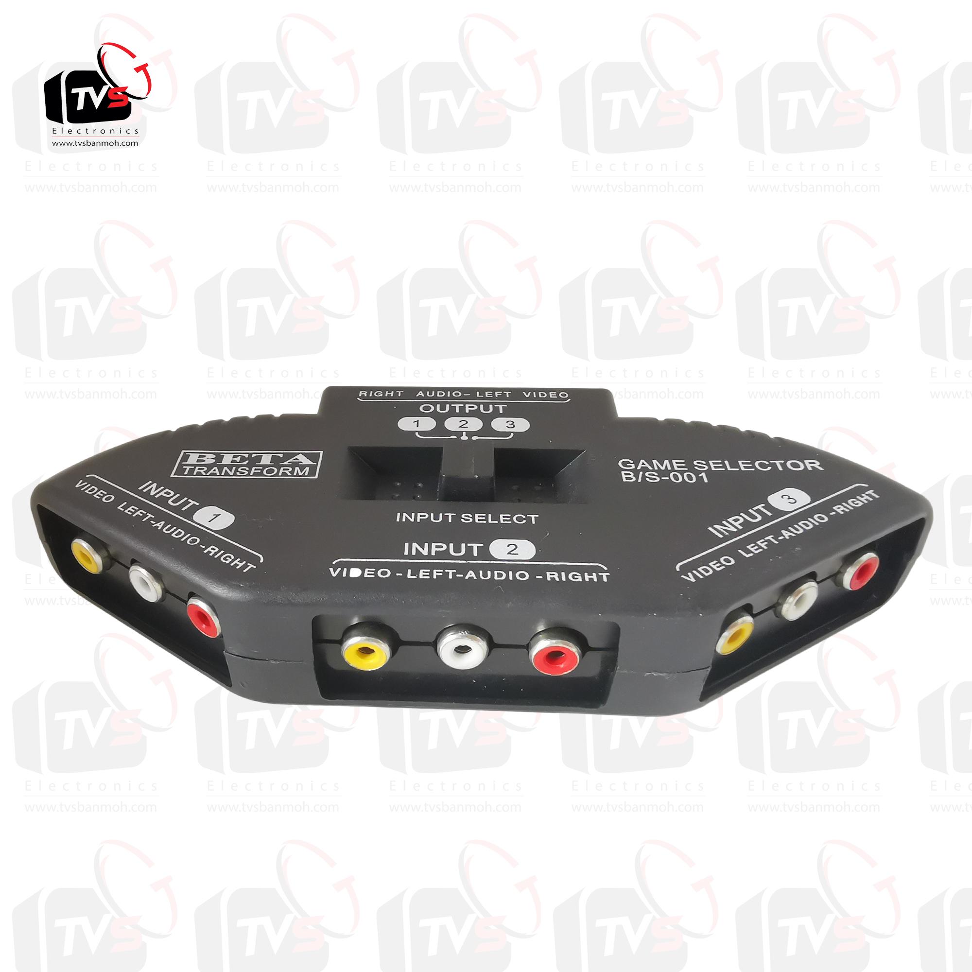 ตัวแยก AV เข้า3 ออก1 AV Selector 3ways พร้อมสาย AV 1 เส้น (เข้า 3 ออก 3) - สีดำ Black