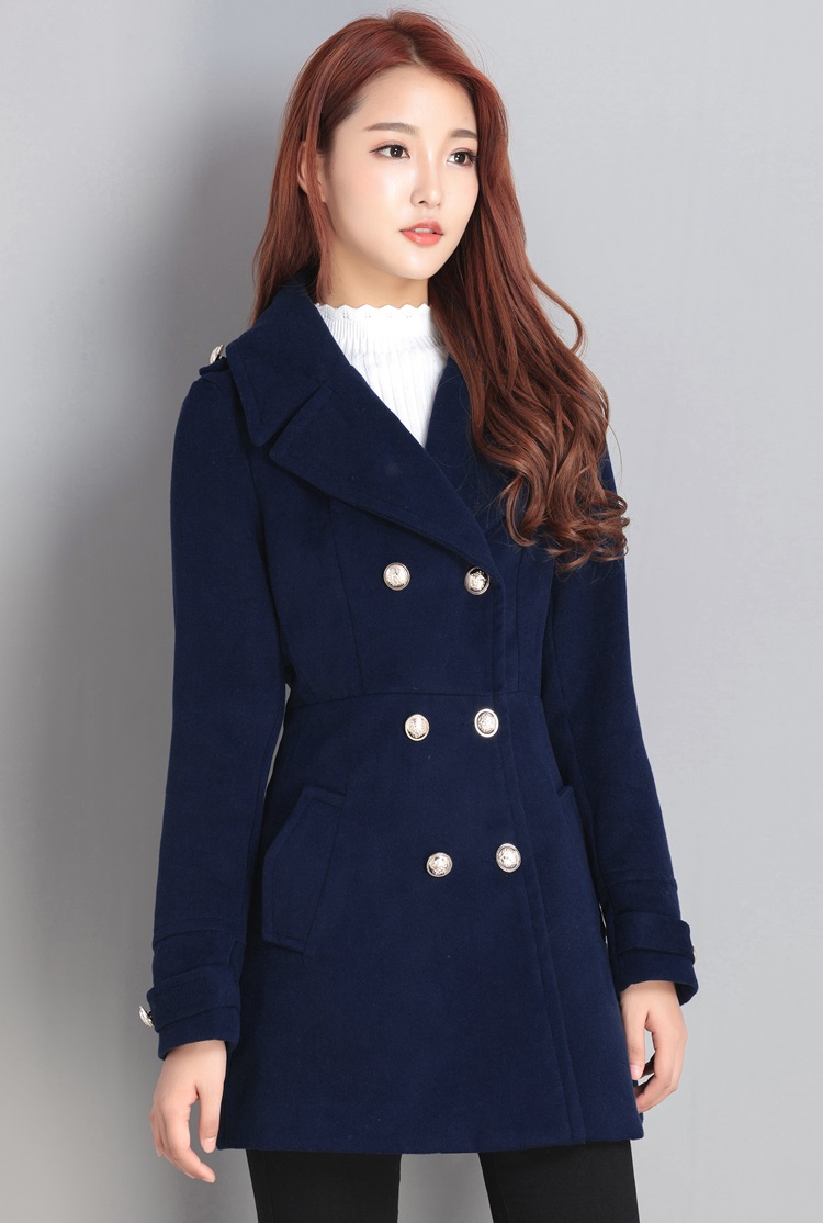 พร้อมส่ง - เสื้อโค้ทผ้าวูลกันหนาว CT135 (สีน้ำเงิน)