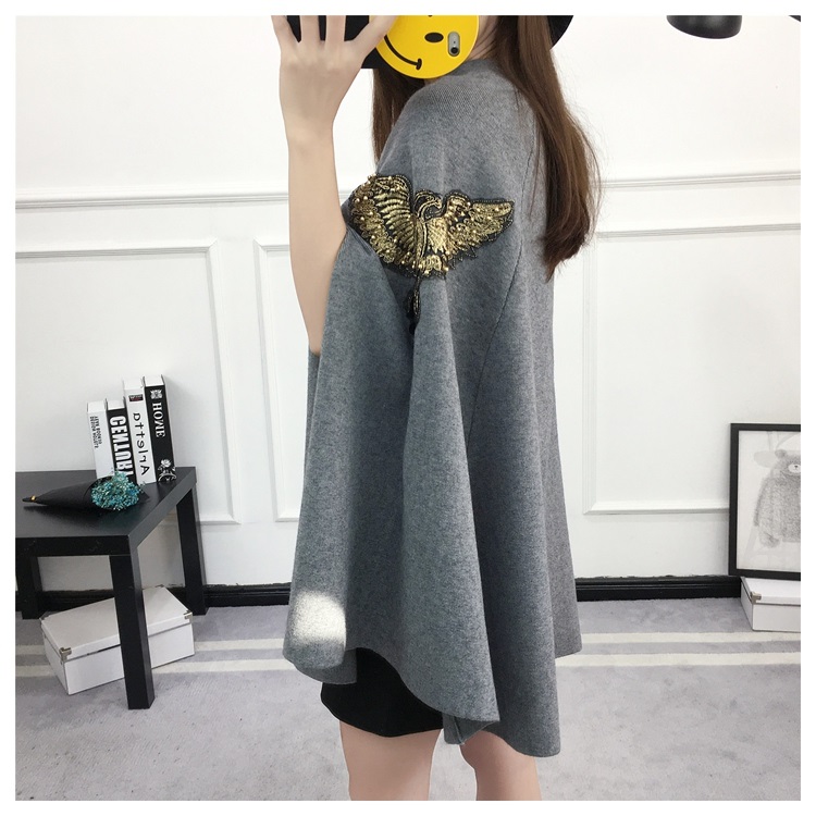 พรีออเดอร์ - เสื้อไหมพรมแฟชั่นกึ่งเสื้อคลุม Pre - ST763 (สีเทา)