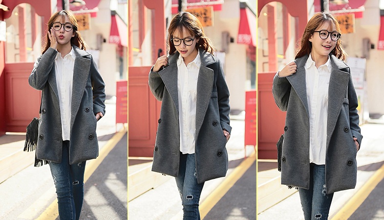 พรีออเดอร์ - เสื้อโค้ทผ้าวูลกันหนาว Pre - CT630 (สีเทา)