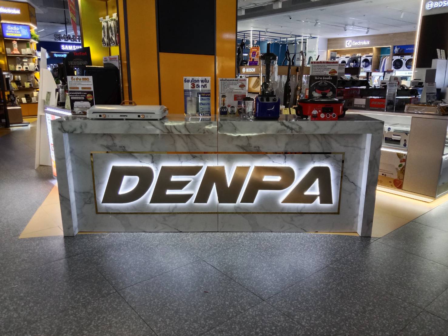 #ป้ายอักษรสแตนเลสแฮร์ไลน์ไฟออกหลังเนื้อเงินยกขอบ