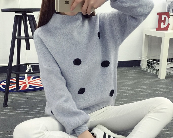 พร้อมส่ง - เสื้อไหมพรมแฟชั่นลายจุด ST211 (สีเทา)