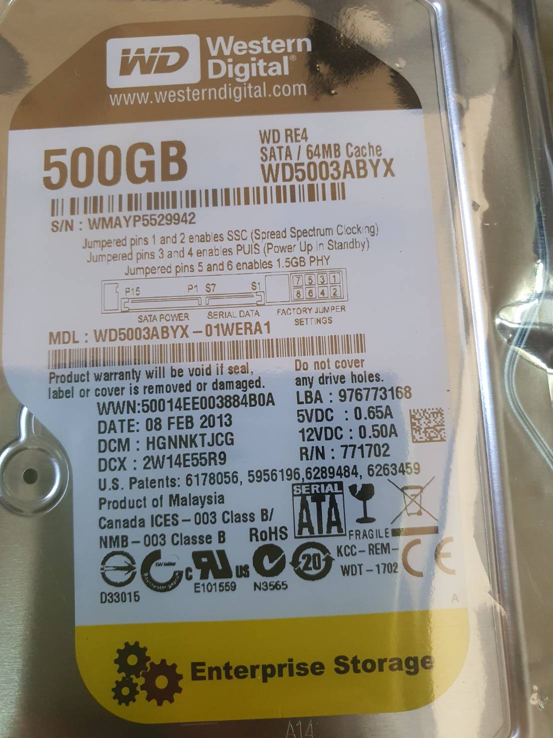 ฮาร์ดดิสก์ WD BLACK 500GB Z(WD5003ABYX)