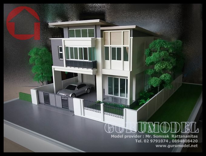 โมเดลบ้านบ้านเดี่ยว แบบปิดตาย กระจกใสมองเห็นห้องภายในบ้าน สเกล 1 : 33