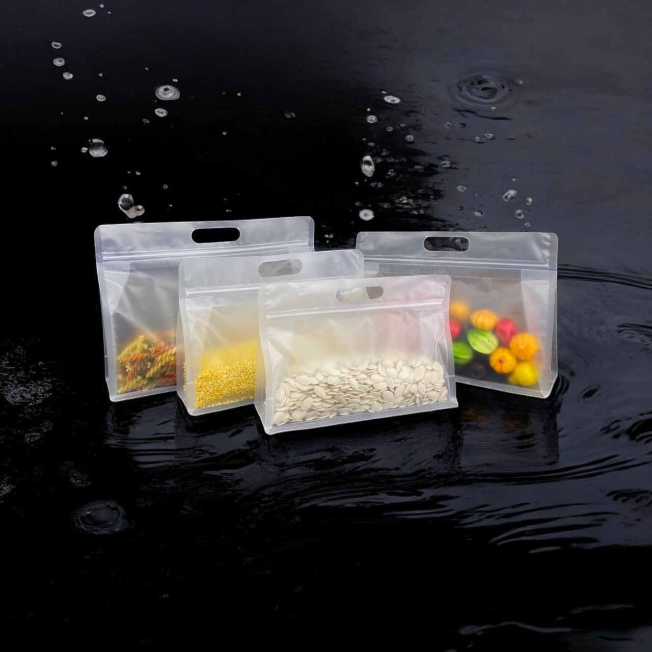 ถุงพลาสติกขุ่นซิปหูหิ้ว ฐานเรียบ