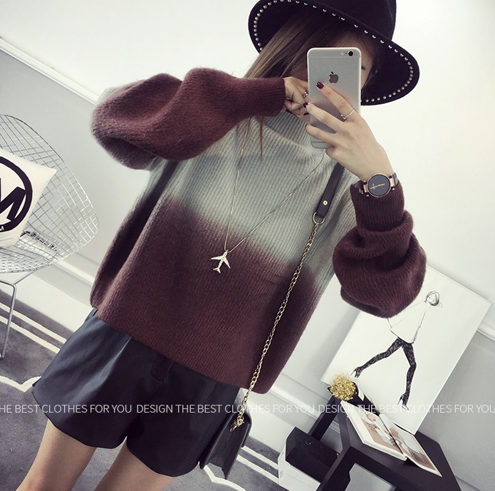 พรีออเดอร์ - เสื้อไหมพรมแฟชั่นแขนยาว Pre- ST761 (สีเทาแดงเข้ม)