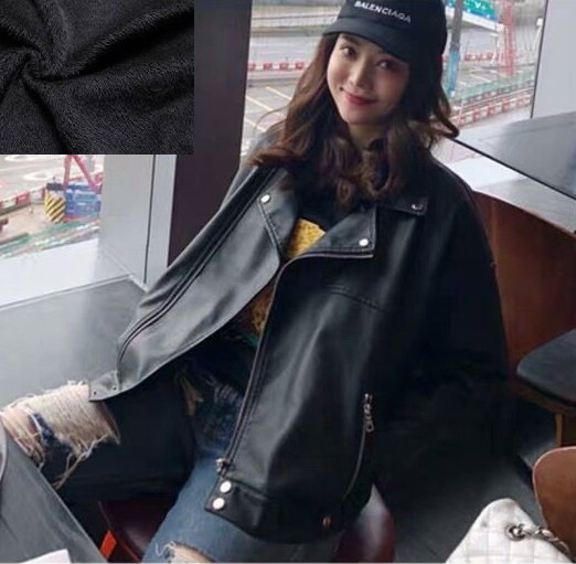 พร้อมส่ง - เสื้อแจ็คเก็ตหนัง PU ทรงสวย ด้านในบุขนพิเศษ CT235 (สีดำ)