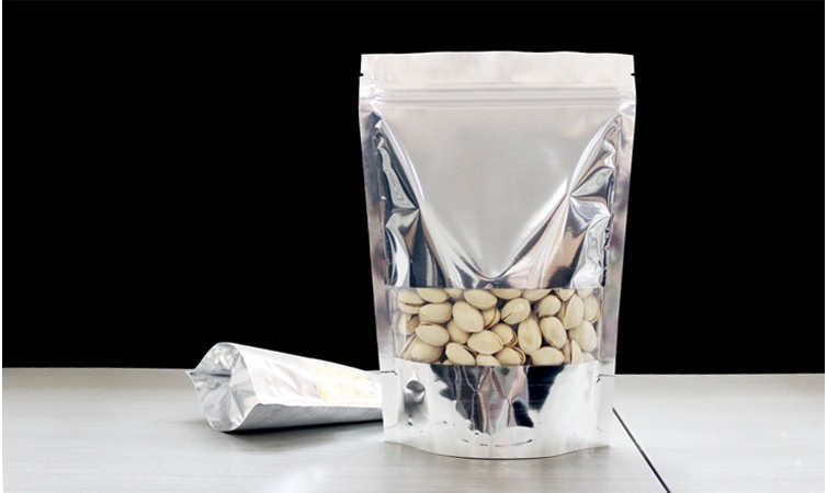 ถุงฟอยล์ซิปล็อคตั้งได้ - ฟอยล์เงินหน้าต่างสี่เหลี่ยมใส