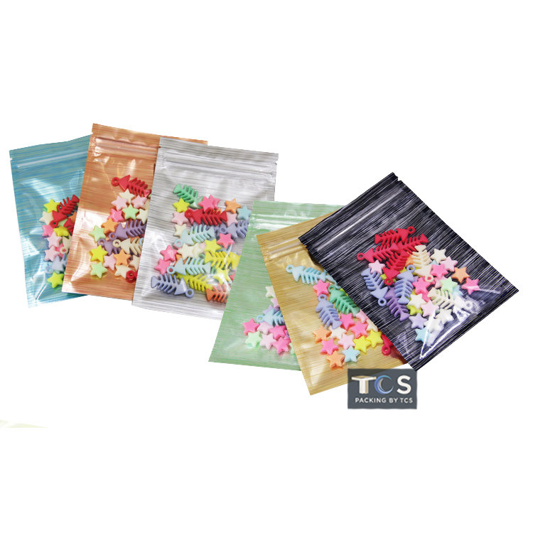 ถุงหน้าใส หลังฟอยล์สี ลายเส้น ซิปล็อคตั้งไม่ได้ (เมทัลไลท์)