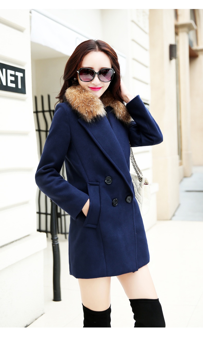 พร้อมส่ง - เสื้อโค้ทผ้าวูลกันหนาว CT161 (สีน้ำเงิน)