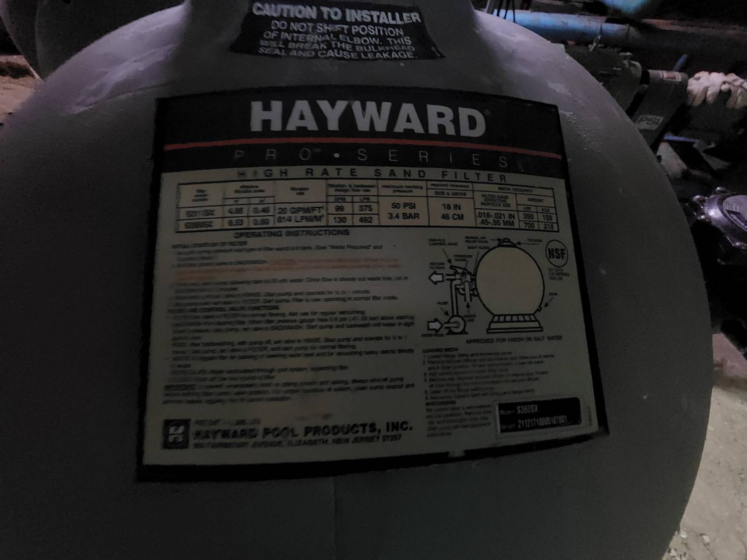 ถังกรองทราย HAYWARD Pro Series High Rate, Side Mount Sand Filter, Model S360SX มือสอง