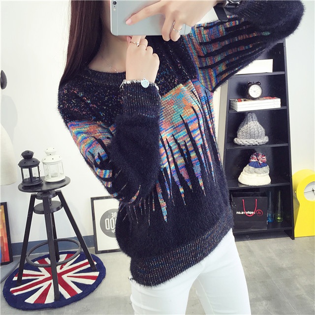 พรีออเดอร์ - เสื้อไหมพรมแฟชั่นแขนยาว Pre - ST648 (สีดำ)