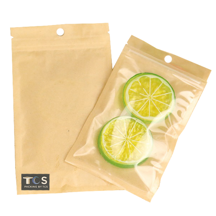 ถุงคราฟท์ซิปล็อค ตั้งไม่ได้ (ก้นแบน) - หน้าใสหลังคราฟท์