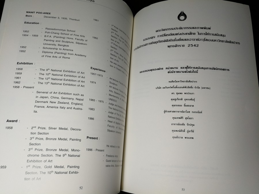นิทรรศการเชิดชูเกียรติ ผศ.มานิตย์ ภู่อารีย์ 8-30 เม.ย. 2542 (สอบถาม)