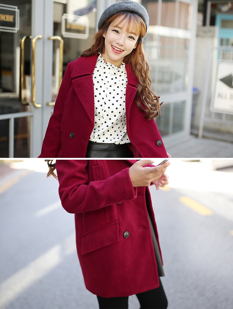 พร้อมส่ง - เสื้อโค้ทผ้าวูลกันหนาว CT116 (สีแดง)