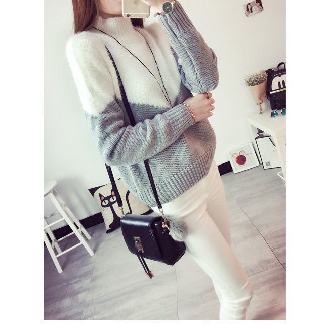 พร้อมส่ง - เสื้อไหมพรมแขนยาว ST171 (สีขาวเทา)