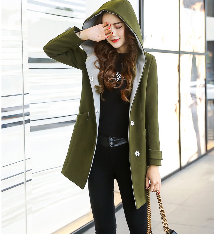 พรีออเดอร์ - เสื้อโค้ทผ้าวูลกันหนาว Pre - CT761 (สีเขียวขี้ม้า)