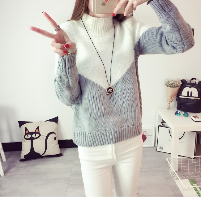 พร้อมส่ง - เสื้อไหมพรมแขนยาว ST171 (สีขาวเทา)