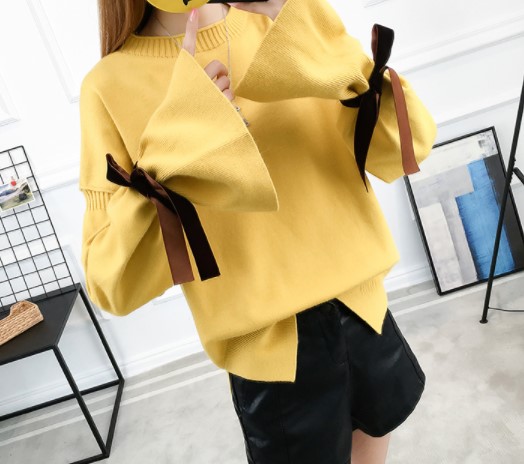 พร้อมส่ง - เสื้อไหมพรมแขนยาว ST190 (สีเหลือง)