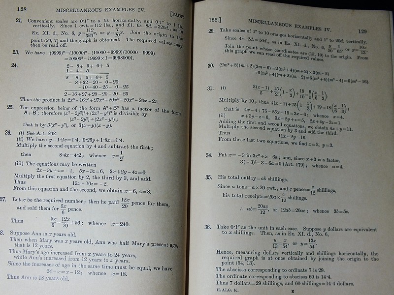 A School Algebra with answer by H.S.HALL & Key to HALL'S School Algebra by L.W.GRENVILLE ปกแข็ง 2 เล่ม ปี 1970 / 1956