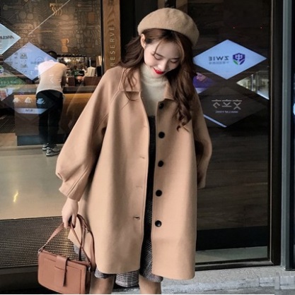 พร้อมส่ง - เสื้อโค้ทผ้าวูลทรงหลวมสไตล์เกาหลี CT230 (สีน้ำตาล)
