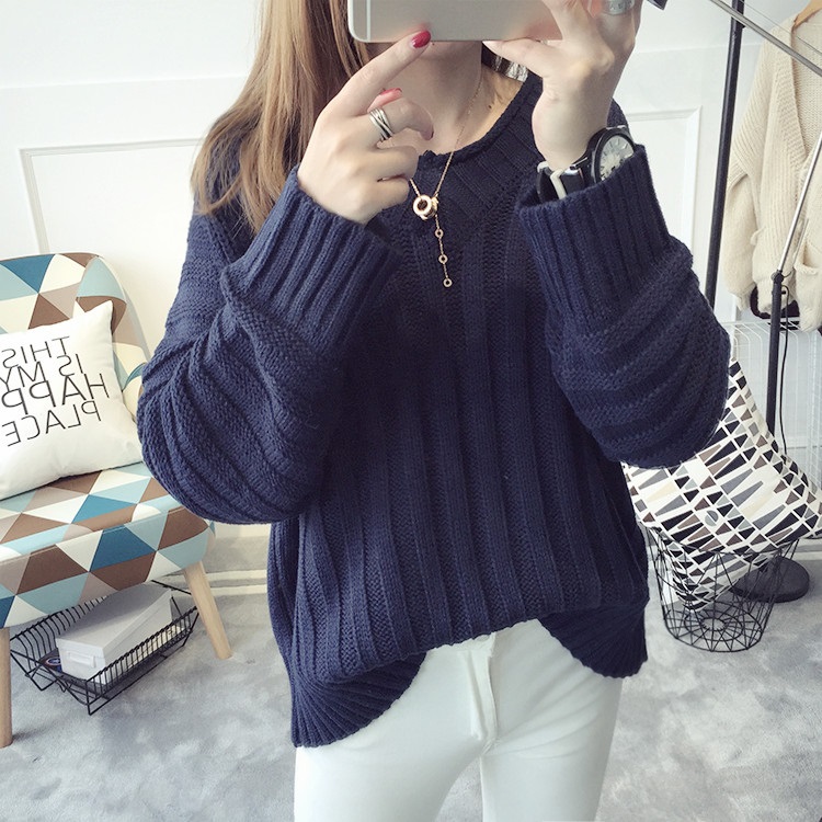 พรีออเดอร์ - เสื้อไหมพรมแฟชั่นทรงหลวม Pre - ST767 (สีน้ำเงิน)