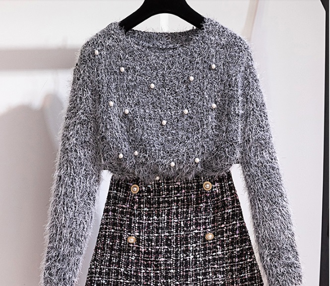 พร้อมส่ง - เสื้อไหมพรมฟรุ้งฟริ้งแขนยาว ST216 (สีเทา)