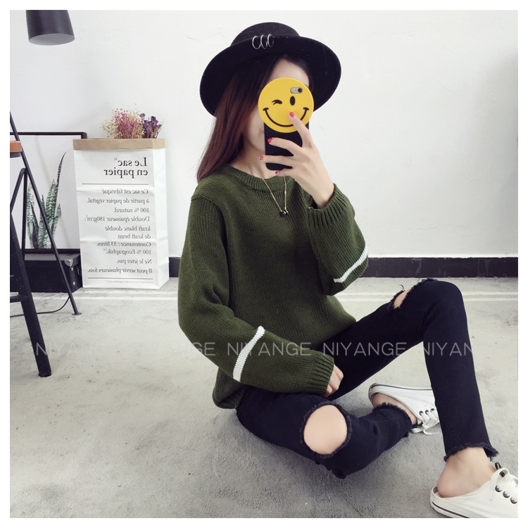 พรีออเดอร์ - เสื้อไหมพรมแฟชั่นแขนยาว Pre - ST781 (สีเขียวขี้ม้า)