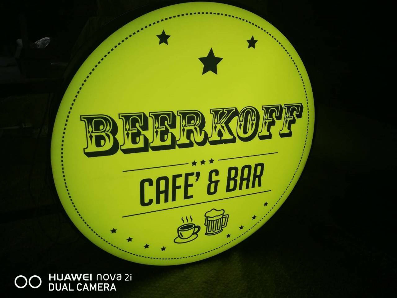 งานป้ายกล่องไฟวงกลม ไฟออกทั้ง2ด้าน - BEERKOFF CAFÉ & BAR