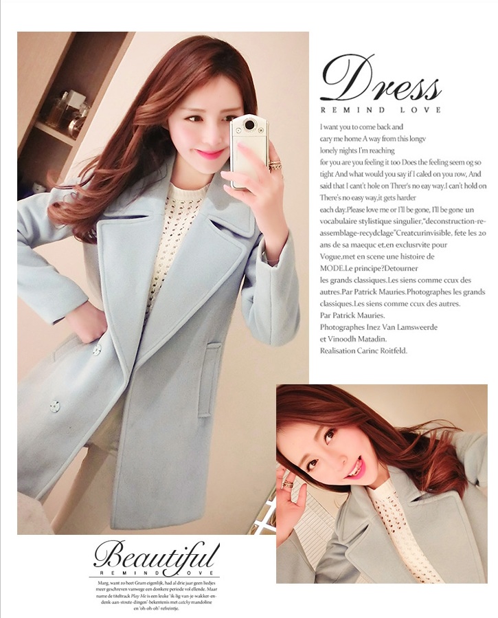 พรีออเดอร์ - เสื้อโค้ทผ้าวูลกันหนาว Pre - CT659 (สีฟ้าเทา)