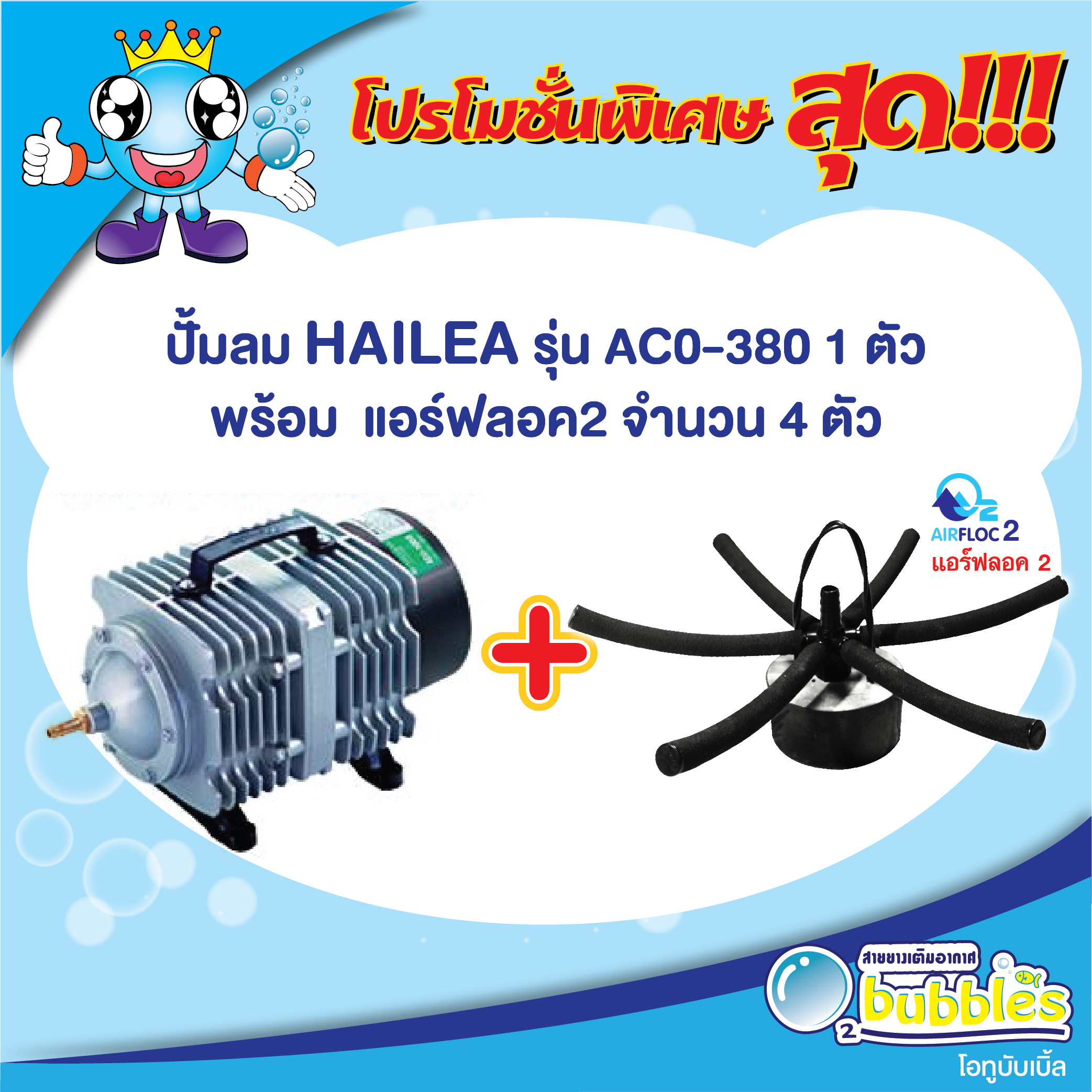 โปรโมชั่น ชุดเติมอากาศพร้อมใช้ Airfloc 2 กับ ปั๊มลม HAILEA รุ่น ACO-380