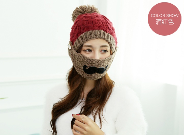 พร้อมส่ง - หมวกไหมพรม HT113 (สีแดงไวน์)