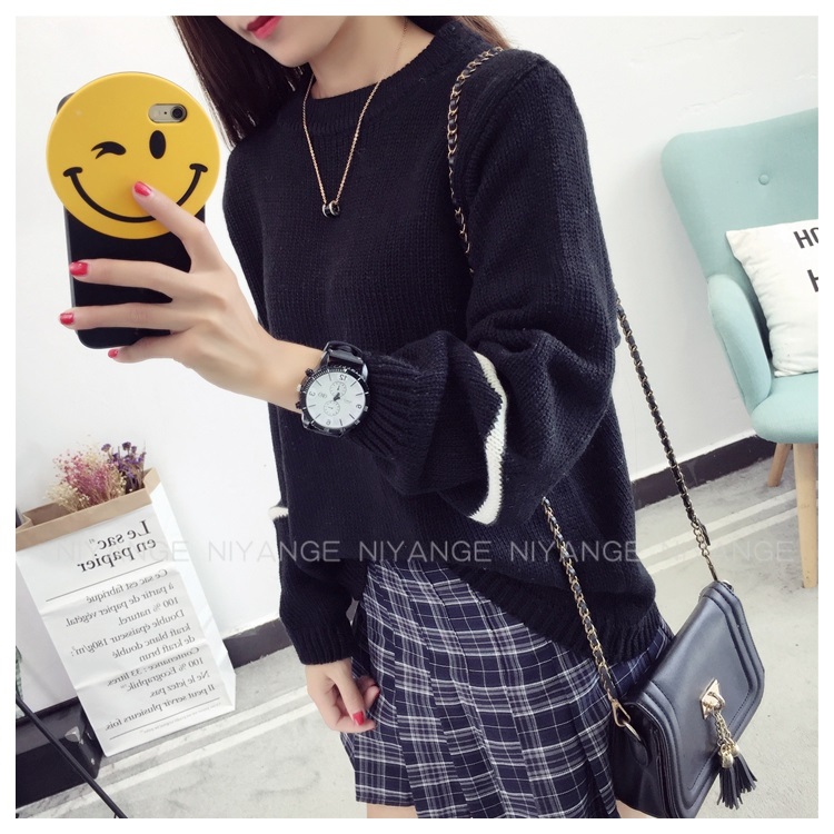 พรีออเดอร์ - เสื้อไหมพรมแฟชั่นแขนยาว Pre - ST780 (สีดำ)