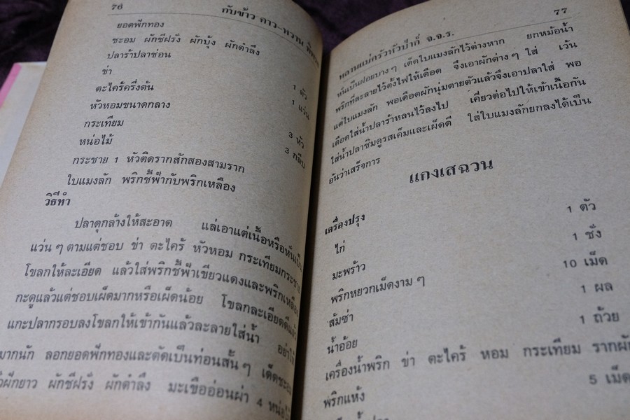 ตำรากับข้าว คาว-หวาน ทิพรส โดย หลานเเม่ครัวหัวป่าก์ จ.จ.ร. ปกเเข็ง 355 หน้า ปี 2521