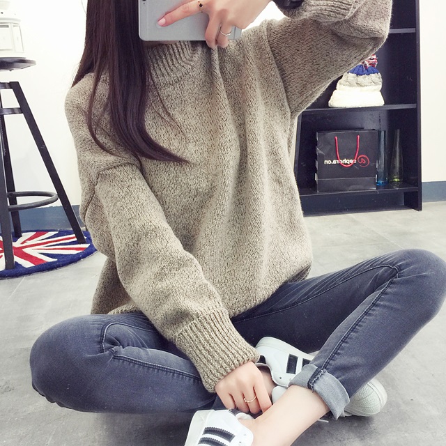 พร้อมส่ง - เสื้อไหมพรมแฟชั่นแขนยาว ST660 (สีกากี)