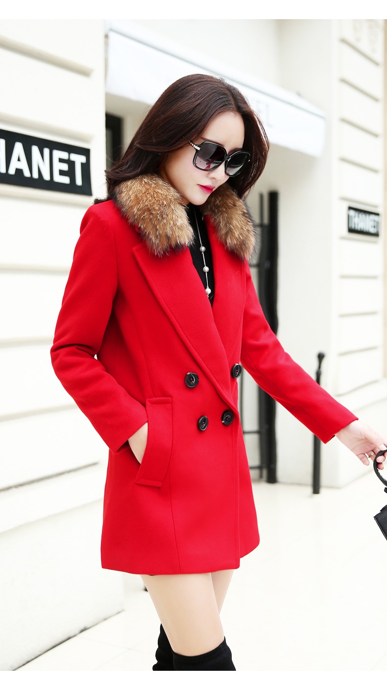 พร้อมส่ง - เสื้อโค้ทผ้าวูลกันหนาว CT160 (สีแดง)