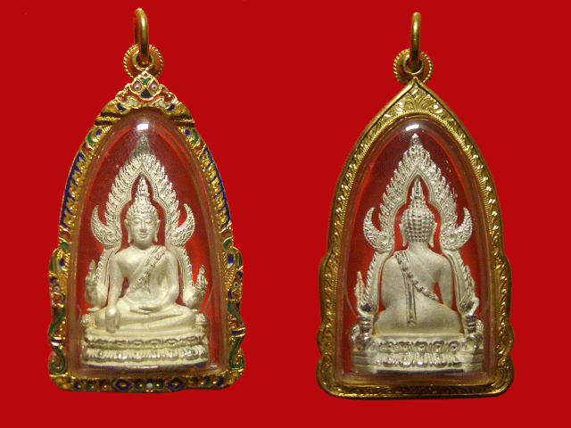 พระพุทธชินราช เนื้อเงิน เลี่ยมทองลงยา