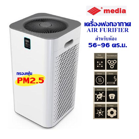 เครื่องฟอกอากาศ Air Purifier Media รุ่น KJ800F-A1 ใช้กับพื้นที่34-96ตรม ตัวกรองคาร์บอน เสียงเงียบ กรองฝุ่น PM2.5
