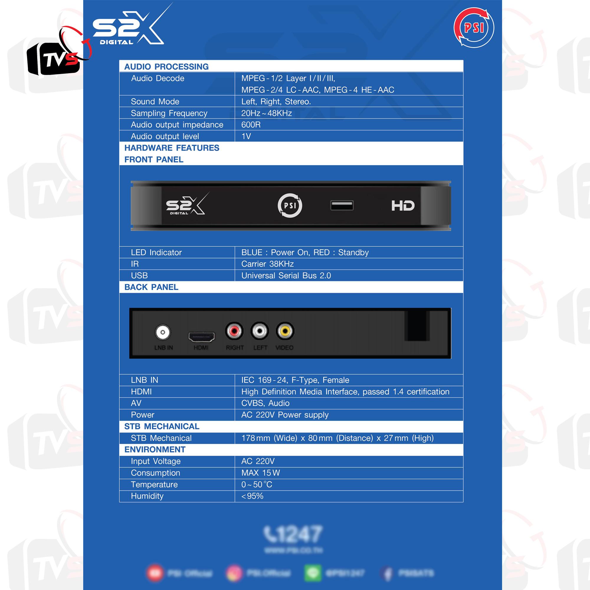 PSI กล่องรับสัญญาณดาวเทียม รุ่น S2X ได้ทั้ง CU-band จานดำ และ KU จานแดง จานเล็ก จานทึบ