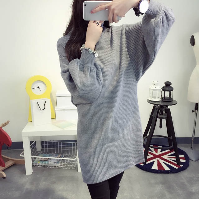 พรีออเดอร์ - เสื้อไหมพรมแฟชั่นรุ่นยาว Pre - ST675 (สีเทา)