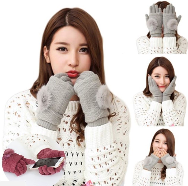 พร้อมส่ง - ถุงมือไหมพรม GT262 (สีน้ำตาล)