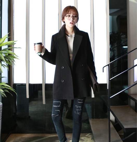 พร้อมส่ง - เสื้อโค้ทผ้าวูลกันหนาว CT131 (สีดำ)