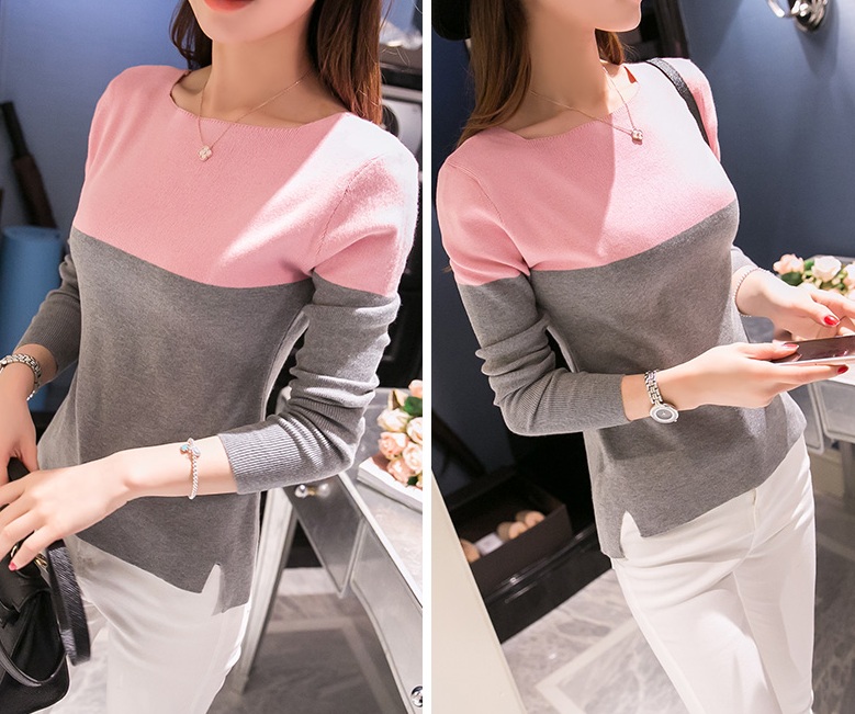 พร้อมส่ง - เสื้อไหมพรมแฟชั่น ST153 (สีชมพูเทา)